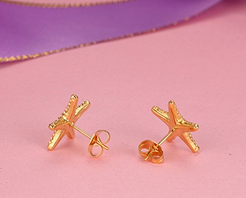 Um Jewelry Charm Womens Titanium Stainless Steel Starfish Stud Earrings Gold #TOP3