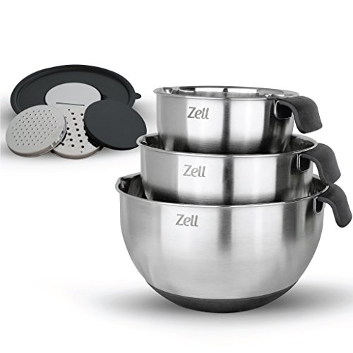 Stainless Steel Mixing Bowl | Silicone Non-Slip Base - Lightweight & Perfect Size For All Mixing, Prepping & Serving Need - Set of 3 | by Zell