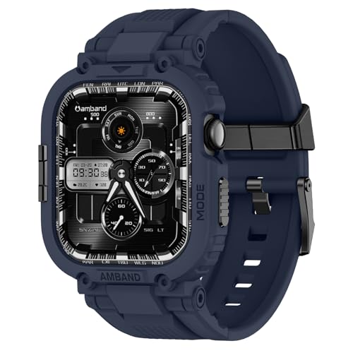 Image of amBand for Series 11 /10 Fits Apple Watch Bands Case 46mm Men, M1 Sport Durable Bumper compatible with iWatch 46 mm, Waterproof Gym Workout Accessories for Running Swimming Boating - Navy Blue