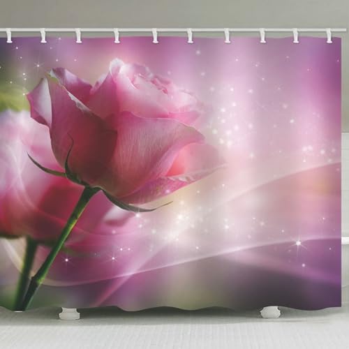 Rideau de douche polyester rose à motif fleurs résistant et lavable en machine - 3