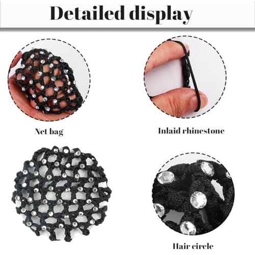 AFCJLTO 4 Stück Net for Hair,Ballett Duttnetz,Haarnetze Frisuren,Hair Net,Dutt Netz Haarnetz,Dutt Ballett Mädchen,Dutt Glitzer,Geeignet für Frauen und Mädchen（schwarz, weiß）