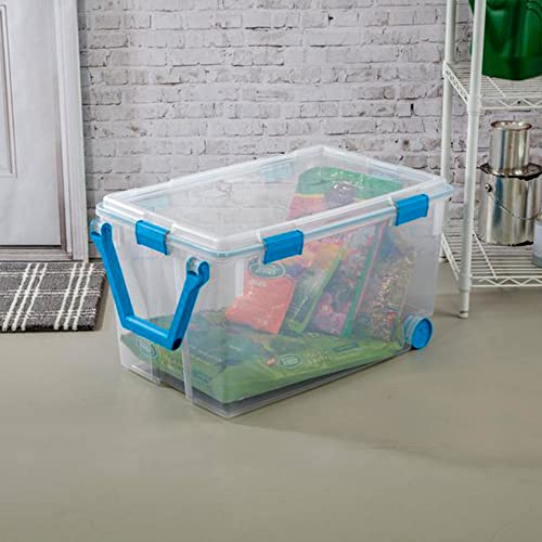 Sterilite 120 Quart Clear Plastic Wheeled Storage Container Box Bin With Air Tight Gasket Seal Latching Lid Long Term Organizing Solution, (3 Pack) #TOP3