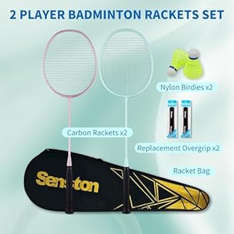 Senston 2 Badminton Rackets with Carry Bag | Lightweight Graphite for Adults & Teens | Includes 2 Shuttlecocks & 2 Grips | Perfect for Family, Beginners & Outdoor Games