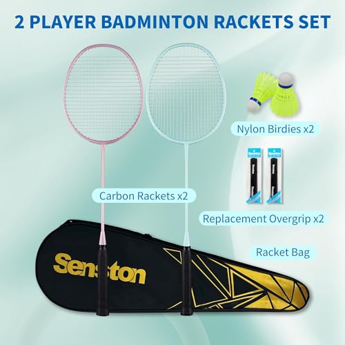 Senston 2 Badminton Rackets with Carry Bag | Lightweight Graphite for Adults & Teens | Includes 2 Shuttlecocks & 2 Grips | Perfect for Family, Beginners & Outdoor Games