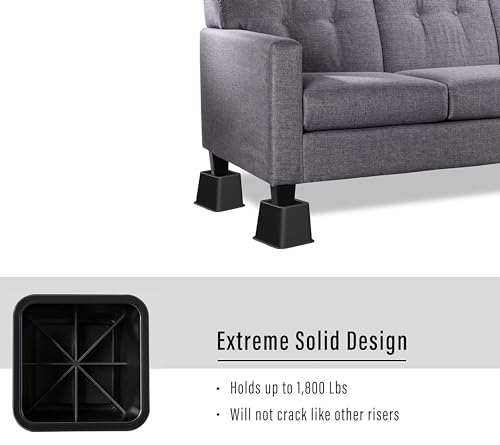 Lufia Bed Furniture Risers Heavy Duty, Elevation in Heights 3, 5 or 8 Inch, Adjustable Furniture Risers for Sofa, Table, Couch, Chair or Desk, Supports up to 1,800 lbs (Black)