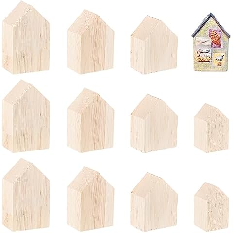 OLYCRAFT 12Pcs 4Sizes Unfinished Wooden House Shaped Blocks Arrow Shape Wooden Tray Plates Blank Wooden Cutouts Farmhouse Wooden Craft for Home Kitchen Office Shelf Coffee Bar Decor Cover