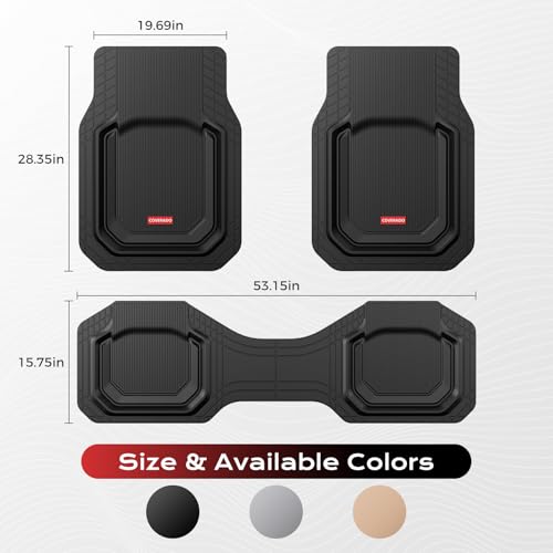Image of Coverado Car Floor Mats for Cars, Waterproof All Weather Protection, Deep Dish Car Mats, Universal Trim to Fit Automotive Mats Car Accessories for Cars SUV Truck, 3PCS Set, Black