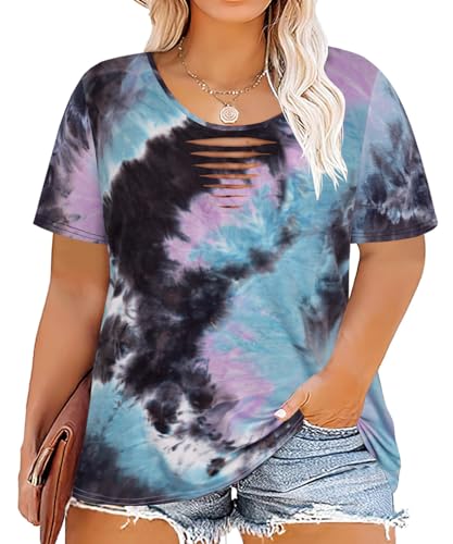 Image of CARCOS Plus Size Tops for Women Short Sleeve Shirts Basic Tee Solid Color Blouse V Neck Tunic Loose Fit Tshirts Summer XL-5XL