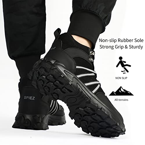 Spiez Steel Toe Slip Resistant Puncture Proof Boots For Men Unisex Reflective Strips Breathable Rubber Sole Sneakers Wear Resistant High Top Shoes Mens Work Safety Hiking Footwear Us Male Size 12 #TOP2