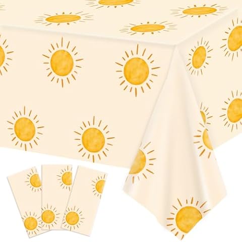 Oigco 3Pcs Boho Sun Birthday Party Tablecloths First Trip Around The Sun Party Decorations Disposable Plastic Table Covers Boho Baby Shower Supplies, 54 x 108 Inches Cover