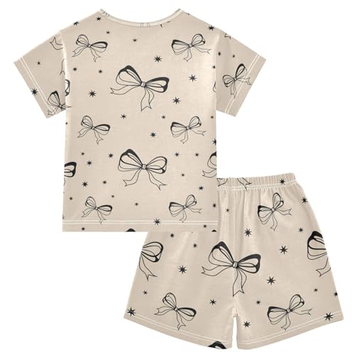 Pajama Short Sets Bow Tie Stars Pattern Soft Cotton Summer Sleepwear 2 Piece PJS Size 5-14T2