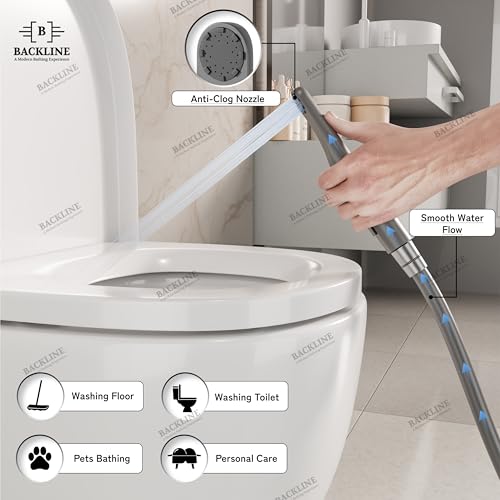Image of Backline Water Saving Jet Spray for Toilet | Health Faucet for Toilets | ABS Hand Gun with Hose Pipe 1.2 Meter and Wall Hook /Holder | Bathroom Bidet Spray (Gun Grey - Full Set (Gun + Hose + Hook))
