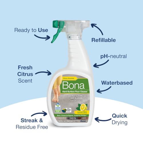 Image of Bona Multi-Surface Floor Cleaner Spray - 32 fl oz - Lemon Mint Scent - Refillable - Residue-Free Floor Cleaning Solution for Stone, Tile, Laminate, and Vinyl Floors