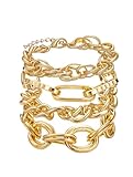 rgwtgkyh Chunky Gold Stackable Bracelets Set for Women Non Tarnish 14K Gold Paperclip Cuban Link Chain Bracelet Stack Fashion Adjustable Simple Jewelry Gift (gold)