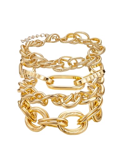 rgwtgkyh Chunky Gold Stackable Bracelets Set for Women Non Tarnish 14K Gold Paperclip Cuban Link Chain Bracelet Stack Fashion Adjustable Simple Jewelry Gift (gold)