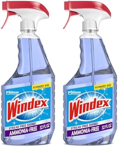 Windex Glass and Window Cleaner Spray Bottle, Ammonia Free, Bottle Made from 100% Recovered Coastal Plastic, Surface Cleaning Spray, Crystal Rain Scent, 32 Fl Oz (Pack of 2)