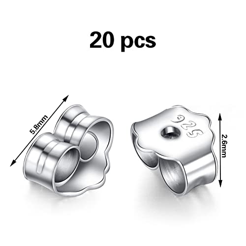 20-Piezas-Tapones-para-Los-Oidos-con-Cierre-de-MariposaTuercas-de-Pendientes-Plata-de-Ley-925-de-Mariposa-ChapadosCierres-de-pendientes-de-vastago-de-plata-en-forma-de-mariposa