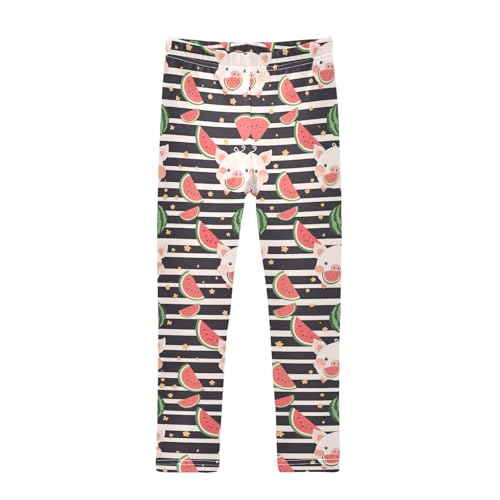 Wusikd Cute Cartoon Piggy Girls' Leggings Toddler Doodles Watermelon Black Striped Kids Yoga Pants Dance Active Tights 4T