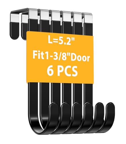 Optish - Optish Door Hanger Hooks, 6 Pack Over The Door Hooks for Hanging, Over The Door Towel Rack for Bathroom, Towel Hooks Fits 1 3/8" Door (Black) - -10%