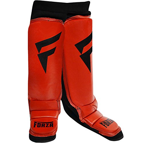 Forza Sports Leather Instep Shin Guards - Large - Red/Black