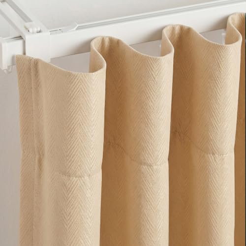 Image of FRESH FROM LOOM | Non-Ring Curtains | S-Wave Pleat | 10 ft Curtains for Slider Track | Non-Ring Curtains | S-Wave Pleat | Parda | Light Block Blackout Parde | (Beige | 10 Feet, Set of 2)