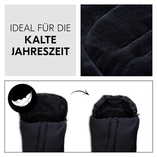 hauck Universal Fußsack für Buggys, Kinderwagen & Fahrradanhänger, Warm mit Fleece Innenfutter, Anti-Rutsch, 2 Wege Reißverschluss, Kapuze, Waschbar & Faltbar (Schwarz)