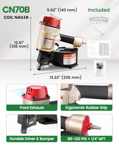 Image of meite CN70B Coil Nailer Pneumatic Nail Gun for 15 Degree 1-3 /4 inch to 2-3 /4 inch
