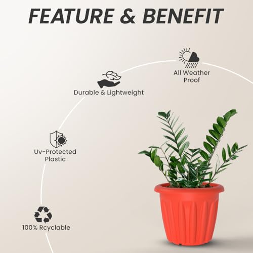 Image of YUCCABE ITALIA SHERA Floot 12 Inch Plastic Flower Pot 3 Piece Set of Round Shape Planter for Home Garden Seedling Planter for pots (Red)