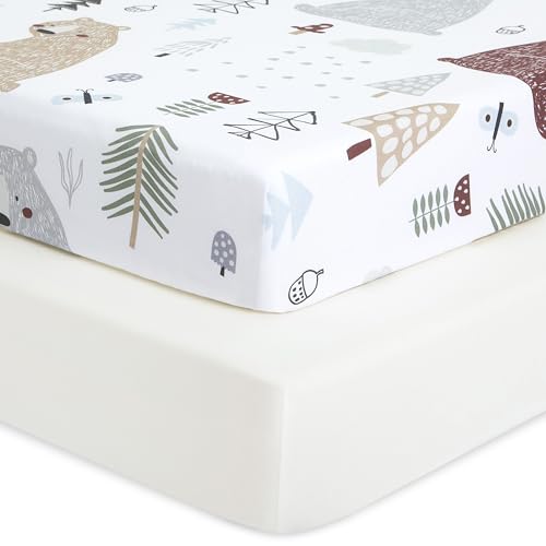 Evolur Grizzly Bear Light 2 Pack Crib Sheet, Fitted Crib Sheet for Standard Crib and Toddler Mattress, Soft and Breathable Crib Mattress Sheet