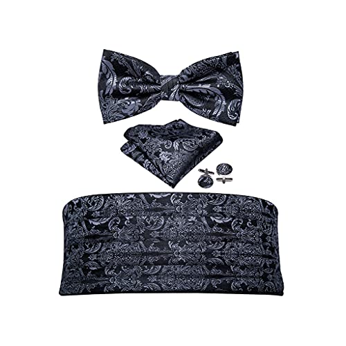 Set de corbata de moño floral de seda para hombre con pañuelo y gemelos