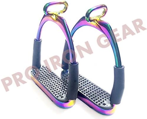 Rainbow Offset Horse Flexible Safety Stirrups (4.75’’) Riding Bendy Iron Steel