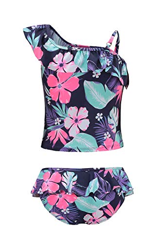 Image of Girls Two Piece Tankini Swimsuits Hawaiian Ruffle Bathing Suit Summer Beach Swimwear Set