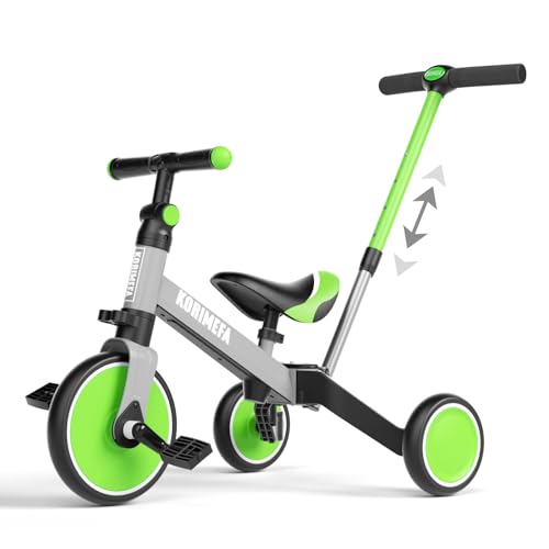 KORIMEFA Trike 4 en 1 pour Enfants avec Poignée de Poussée Parentale pour 1 à 3 Ans, Garçons, Filles, Tout-Petits, Tricycle, Vélo D'équilibre pour Bébé, Siège et Poignée Réglables