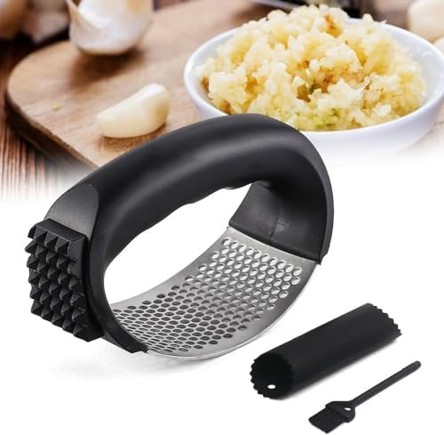 Garlic Press Rocker Stainless Steel, Garlic Crusher with Peeler &...