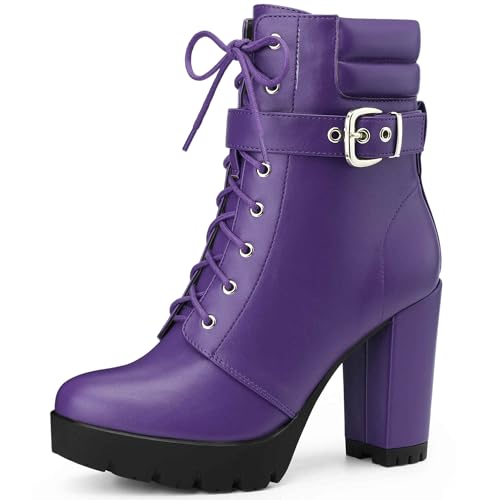 Perphy Lace Up Platform Buckle Chunky Heel Ankle Boots for Women Purple 6 UK/Label Size 8 US