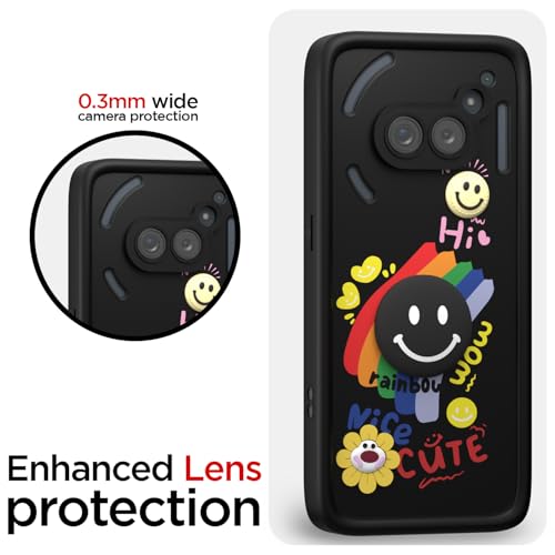 Image of Pikkme Back Cover for Nothing Phone 2A / 2A Plus | Soft Silicone| Cute Rainbow Smile & 3D Cartoon Flower Design | Shockproof Raised Camera Protection Bumper Case (Black)