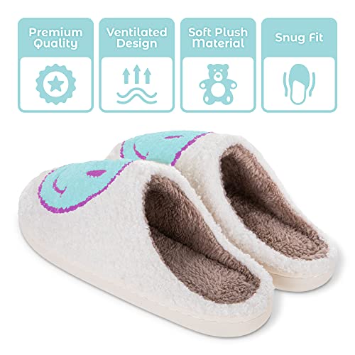 Smile Face Slippers – Preppy, Warm, Fluffy, Womens Slippers – Cozy Memory Foam Slipper for Home, Bathroom, Hotel – Sizes US 5-102