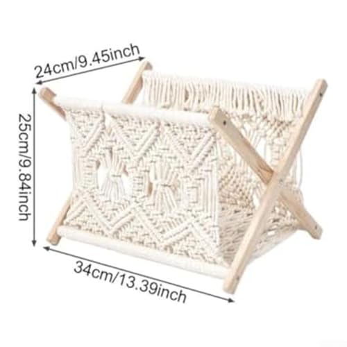 Revistero plegable tejido a mano, de cuerda de algodón de madera, organizador bohemio para periódicos, libros, tabletas, pequeños elementos esenciales - imagen 3