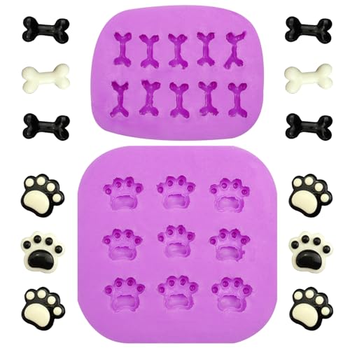 Cat Paw Dog Paw Silicone Molds Bone Shape Fondant Molds for Cake Decoration Chocolate Candy Icing Biscuit Decor Polymer Clay Resin Epoxy Set of 2