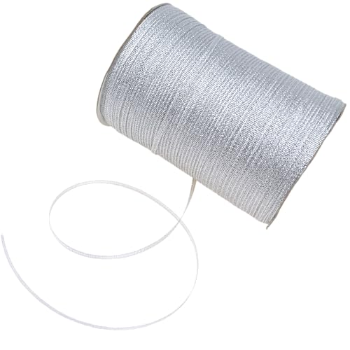 1/8-Inch Satin Ribbon by 870 Yard Giant Spool | Double Face Woven Polyester Ribbon Hanging Tag&Card for Art Projects | No Fading scrapbook Fabric Ribbon (1/8-Inch x 870 Yard x 1 Spool, Glitter Silver)