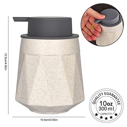 Matte Beige Soap Dispenser - Ceramic Lotion Dispenser Bottle With Gray Hand Pump Refillable Dish Liquid Dispenser For Bathroom & Kitchen Modern Hand Soap Dispenser (10Oz/300Ml, Grey&Matte Beige) #TOP3