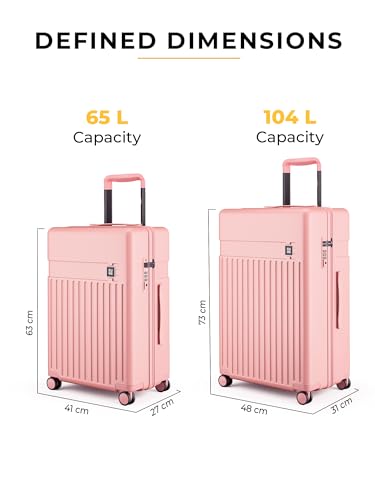 Image of EUME Classic Check-in Medium 65 Cm and Check-in Large 75 Cm Luggage Trolley Bags for Travel - Set of 2 (Pink Blaze) | Polycarbonate (PC) 8 Hinomoto Wheels Suitcase | Travel Bags for Luggage Trolley