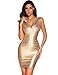 Meilun Women's Rayon Sexy V-Neck Bandage Bodycon Strap Gold Foil Dress (Small, Gold)