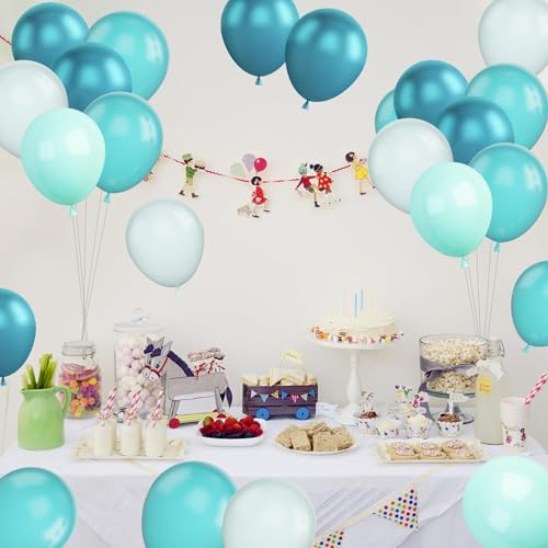 Image of Teal Blue Balloon, 60PCS Turquoise Blue Peacock Balloons