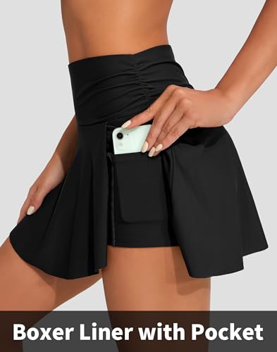 beautyin Women's High Waisted Ruched Swim Skirt Split Tummy Control Tankini Swimsuit Bathing Suit Bottoms with Pocket2