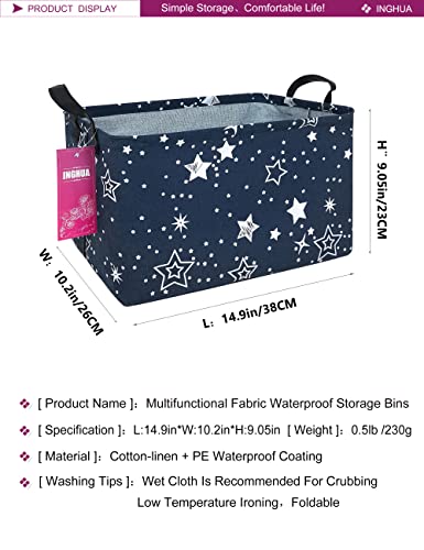 Image of Rectangular Storage Basket Fabric Organizer Bin for Toys,Books,Clothes,Gifts,Pets-Perfect for Home,Office,Nursery,Dorm,Shelf(Rec-Blue star )
