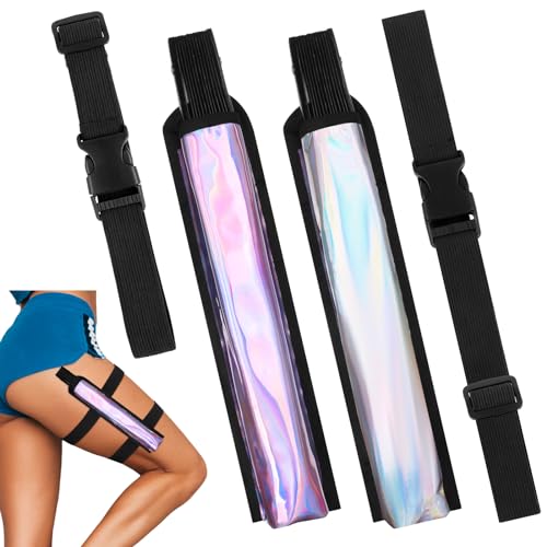 2Pack Fan Rave Holder Folding Fan Sleeves Hand Fan Holder with Stretchy Straps Fan Holster Rave Fan Accessories Hand Fan Holder Thigh Holster for Concert Festival Raves Holographic