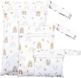 3 Pcs Wet Bags Waterproof Reusable Zippered Pocket Cloth Diaper Wet Dry Bags, Wet Bag Storage Bag Zipper Waterproof Washable Travel Bags with Zippered Pockets & Handle for Swimsuit Wet Clothes,Rainbow