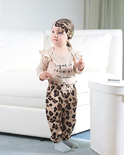 Disaur Newborn Baby Girl Clothes, Infant Girl Outfits Long Sleeve Ruffle Romper + Floral Pants + Headband Set 3-6M Apricot #TOP1