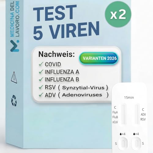 medicinadellavoro.com Corona oder Influenza? 2 5in1 Kombitest - COVID-19 Influenza A/B & RSV & ADV Schnelltest - Laientest der Influenza 2024/25 und Corona Combi Test unterscheidet - 2 Stück